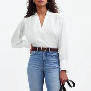 Madewell Easy Long-Sleeve Popover Shirt Eyelet White Size Small NWT